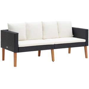 vidaXL 2-Sitzer-Gartensofa mit Auflagen Poly Rattan Schwarz
