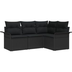 vidaXL 4-teiliges Garten-Sofa-Set mit Kissen Schwarz Poly Rattan,  2-Sitzer Garten Sofa mit Stauraum & Kissen Schwarz Poly Rattan