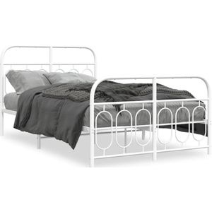 vidaXL Bettgestell mit Kopf- und Fußteil Metall Weiß 120x190 cm