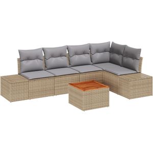 vidaXL 6-tlg. Garten-Sofagarnitur mit Kissen Beige Poly Rattan