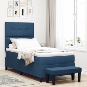 vidaXL Boxspringbett mit Matratze & Bank Blau 100x200 cm Stoff