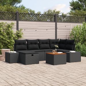 vidaXL Garten-Sofaset 7-teilig Schwarz Poly-Rattan Gartenmöbel