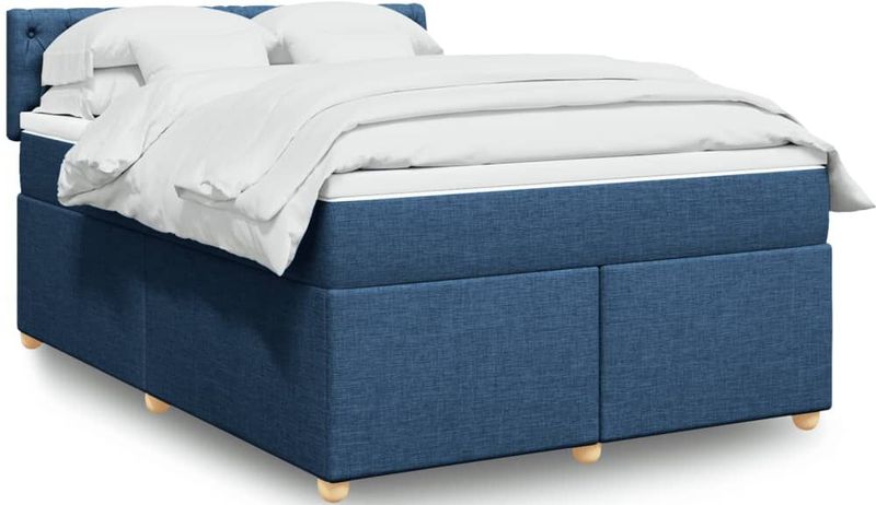 vidaXL Boxspringbett mit Matratze Blau 140x200 cm Stoff