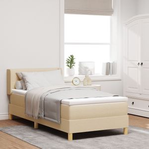 vidaXL Boxspringbett mit Matratze Creme 100x200 cm Stoff,  Kopfteil mit Knopfheftung Creme 100 cm Stoff