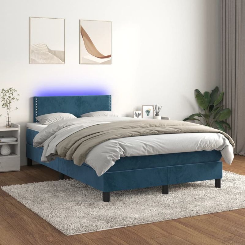 vidaXL Boxspringbett mit Matratze & LED Dunkelblau 120x200 cm Samt