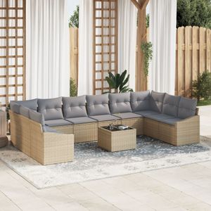 vidaXL 11-teiliges Garten-Sofa-Set mit Kissen - Beige und graues Poly-Rattan