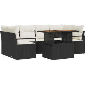 vidaXL 7-teiliges Garten Sofa Set mit Kissen Schwarzes Poly Rattan,  2-Sitzer Garten Sofa mit Stauraum & Kissen Schwarzes Poly Rattan