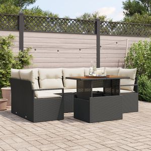vidaXL 7-teiliges Garten Sofa Set mit Kissen Schwarzes Poly Rattan,  2-Sitzer Garten Sofa mit Stauraum & Kissen Schwarzes Poly Rattan