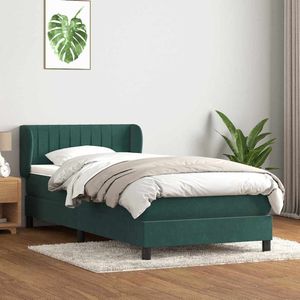 vidaXL Boxspringbett mit Matratze Dunkelgrün 100x210 cm Samt