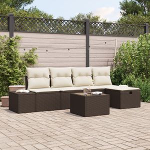 vidaXL 6-teiliges Garten-Sofa-Set mit Kissen in Braun aus Poly-Rattan