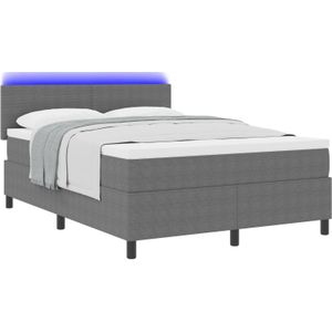 vidaXL Boxspringbett mit Matratze & LED Licht Grau 160x200 cm Cord-Stoff