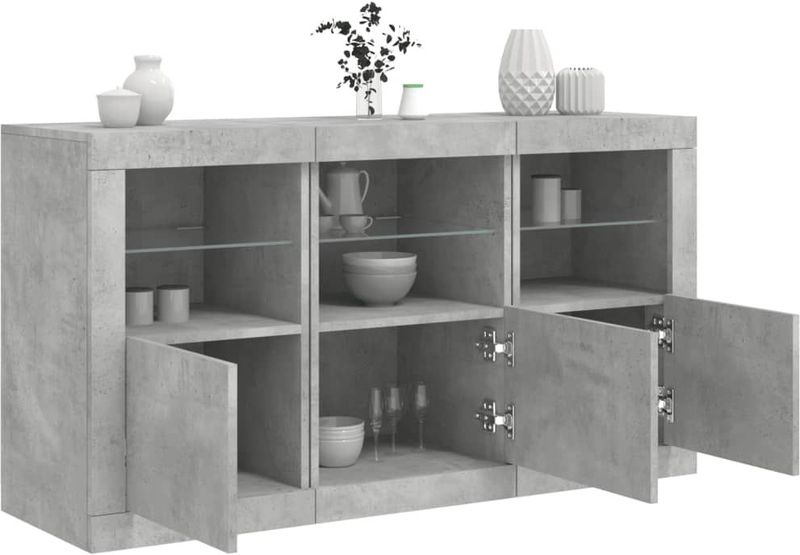 vidaXL Sideboard mit LED-Leuchten Betongrau 123x37x67 cm