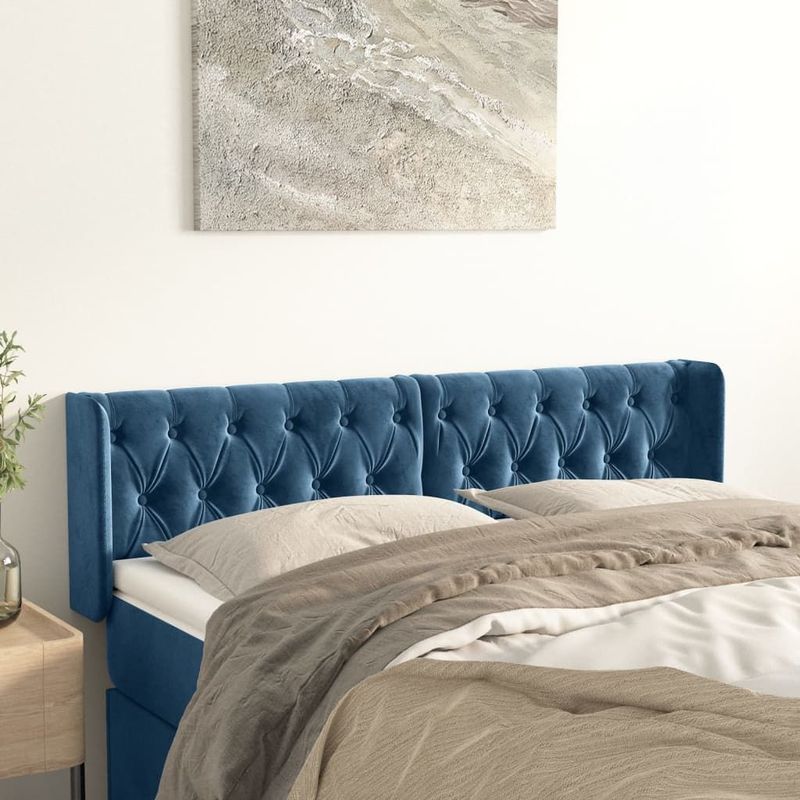 vidaXL Kopfteil mit Ohren Dunkelblau 163x16x78/88 cm Samt