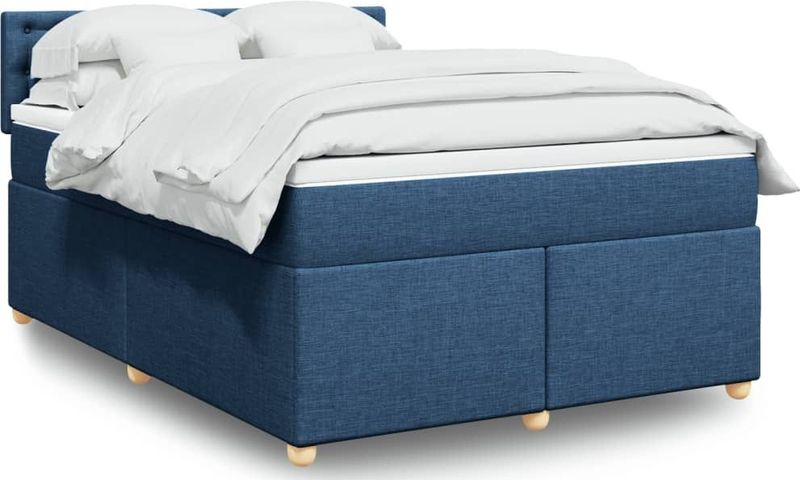 vidaXL Boxspringbett mit Matratze Blau 140x200 cm Stoff
