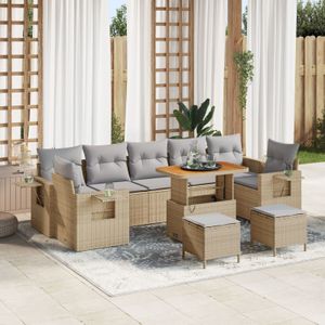 vidaXL 10-teiliges Garten Sofa Set mit Kissen Beige Poly Rattan Akazie,  3-teiliges Garten Essset mit Kissen Beige Poly Rattan Akazie