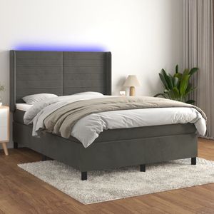 vidaXL Boxspringbett mit Matratze & LED Dunkelgrau 140x200 cm Samt