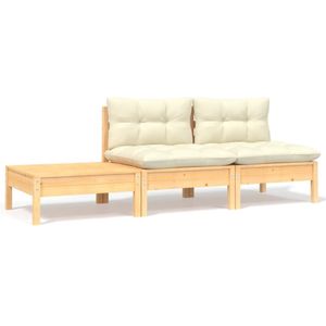 vidaXL 3-tlg. Garten-Lounge-Set mit Kissen in Creme Massivholz Kiefer