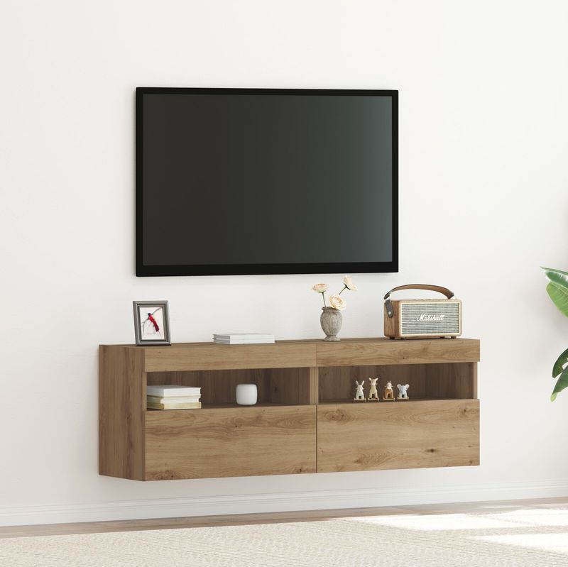 vidaXL TV-Wandregale mit LED-Lichtern 2 Stück Artisan Eiche 60x30x40 cm