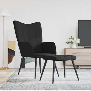 vidaXL Relaxsessel mit Hocker Schwarz Stoff