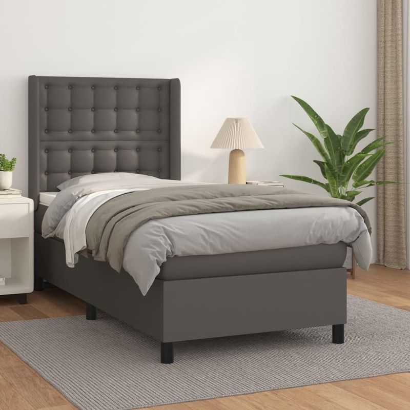 vidaXL Boxspringbett mit Matratze Grau 90x190 cm Kunstleder