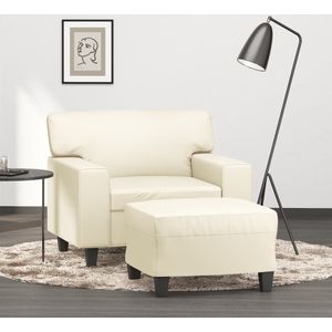 vidaXL Sessel mit Hocker Creme 60 cm Kunstleder