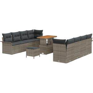 vidaXL 11-teiliges Garten Sofa Set mit Kissen Grau Poly Rattan Akazie,  2-Sitzer Garten Sofa mit Stauraum & Kissen Grau Poly Rattan,  3-teiliges Garten Dining Set mit Kissen Grau Poly Rattan Akazie