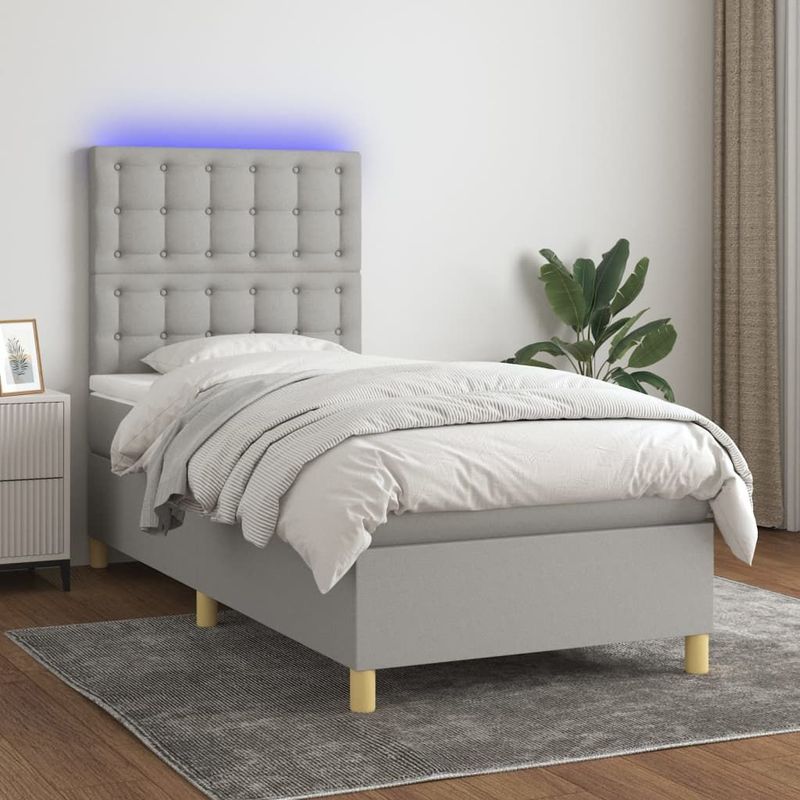 vidaXL Boxspringbett mit Matratze & LED Hellgrau 80x200 cm Stoff