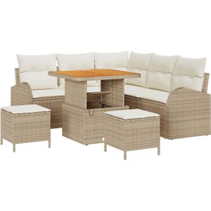 vidaXL 8-teiliges Garten-Sofa-Set mit Kissen in Beige aus Poly-Rattan,  2-Sitzer Garten-Sofa mit Kissen in Beige aus Poly-Rattan,  3-teiliges Garten-Ess-Set mit Kissen in Beige aus Poly-Rattan