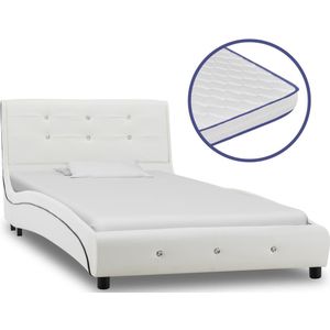 vidaXL Bett mit Memoryschaum-Matratze Weiß Kunstleder 90×200 cm