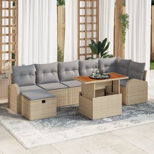 vidaXL 8-teiliges Garten Sofa Set mit Kissen Beige Poly-Rattan,  2-Sitzer Garten Sofa mit Stauraum & Kissen Beige Poly-Rattan