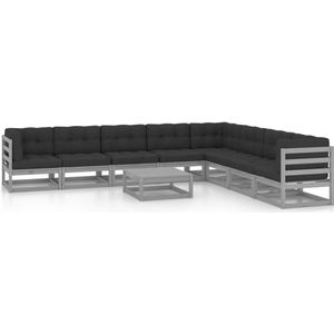 vidaXL 9-tlg. Garten-Lounge-Set mit Kissen Grau Massivholz Kiefer