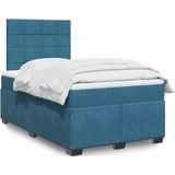 vidaXL Boxspringbett mit Matratze Blau 120x190 cm Samt