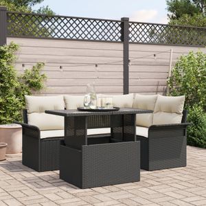 vidaXL 5-teiliges Garten Sofa Set mit Kissen Schwarz Poly Rattan