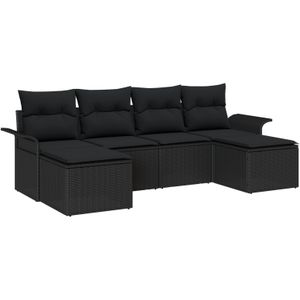 vidaXL 6-teiliges Garten Sofa Set mit Kissen Schwarz Poly Rattan