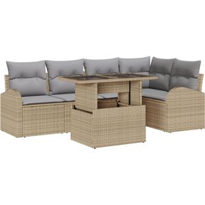 vidaXL 6-teiliges Garten-Sofaset mit Kissen Beige Poly Rattan,  2-Sitzer Garten-Sofa mit Stauraum & Kissen Beige Poly Rattan