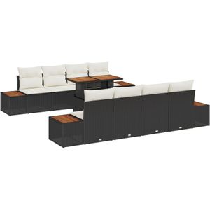 vidaXL 9-teilige Garten-Essgruppe mit Kissen Schwarz Poly-Rattan Akazie