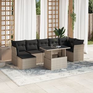 vidaXL 8-tlg. Garten-Sofagarnitur mit Kissen Hellgrau Poly Rattan