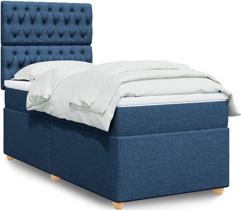 vidaXL Boxspringbett mit Matratze Blau 90x200 cm Stoff