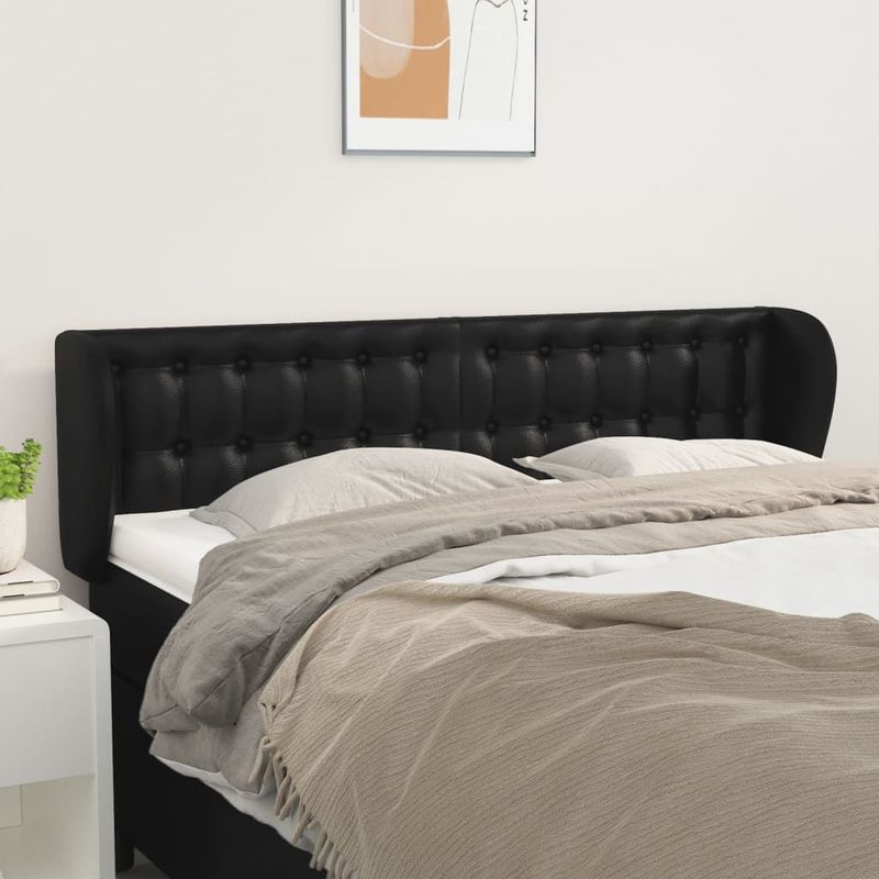 vidaXL Kopfteil mit Ohren Schwarz 147x23x78/88 cm Kunstleder