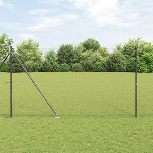 vidaXL Sechseckzaun Grau 1,5x10 m Stahl,  Zaunpfosten mit Spike 7 Stk Ø32 mm 170 cm galvanisierte Stahl