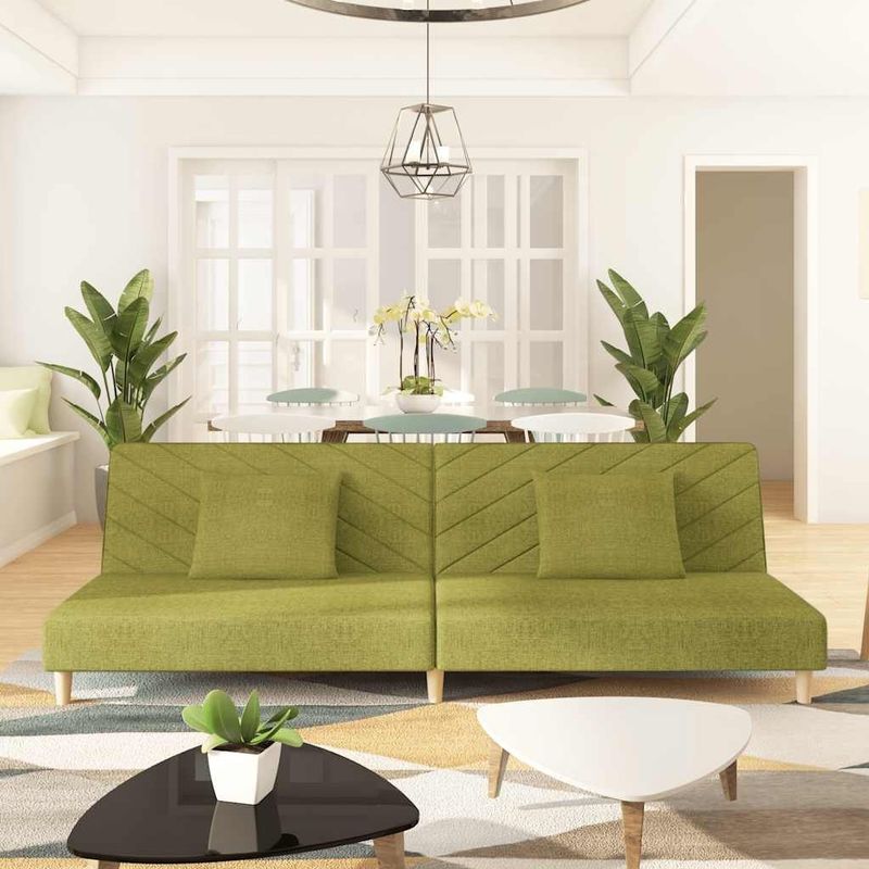 vidaXL Schlafsofa 2-Sitzer mit 2 Kissen Grün Stoff
