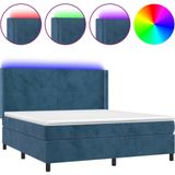 vidaXL Boxspringbett mit Matratze & LED Dunkelblau 160x200 cm Samt