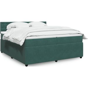 vidaXL Boxspringbett mit Matratze Dunkelgrün 200x200 cm Samt