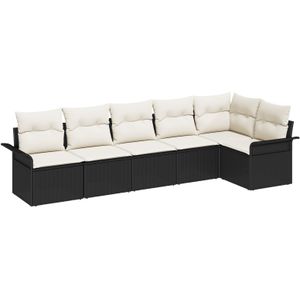 vidaXL 6-teiliges Garten-Sofa-Set mit Kissen Schwarz Poly-Rattan,  2-Sitzer Garten-Sofa mit Stauraum & Kissen Schwarz Poly-Rattan