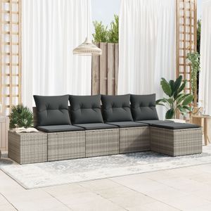vidaXL 5-teiliges Garten-Sofa-Set mit Kissen Hellgrau Poly-Rattan