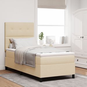 vidaXL LED Boxspringbett mit Matratze Creme 90x190 cm Stoff