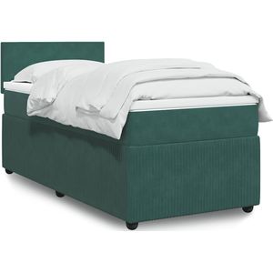 vidaXL Boxspringbett mit Matratze Dunkelgrün 100x200 cm Samt