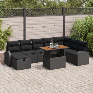 vidaXL 9-teiliges Garten Sofa Set mit Kissen Schwarzes Poly-Rattan