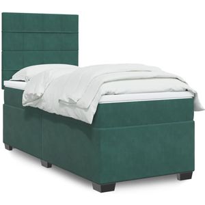 vidaXL Boxspringbett mit Matratze Dunkelgrün 90x200 cm Samt