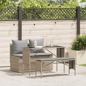 vidaXL 3-tlg. Garten-Essgruppe mit Kissen Beige Poly Rattan
